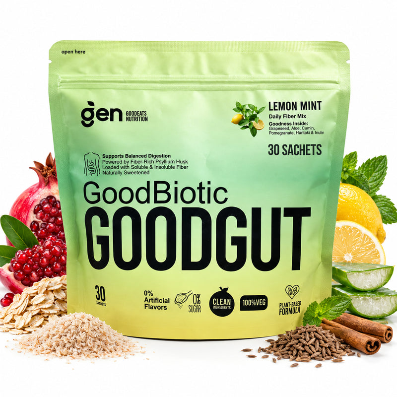 GoodGut Lemon Mint daily fibre mix with psyllium husk, 30 sachets, pack front