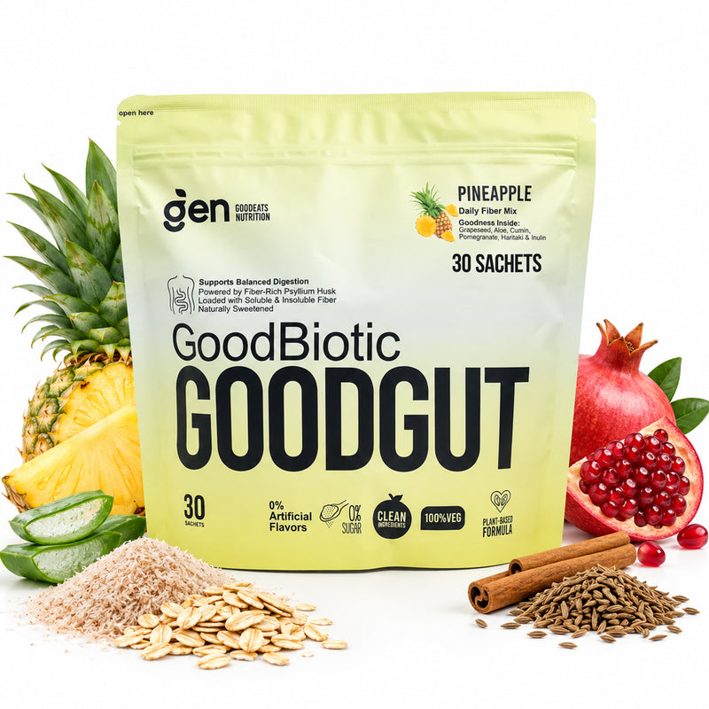 GoodGut Pineapple daily fibre mix with psyllium husk, 30 sachets, pack front