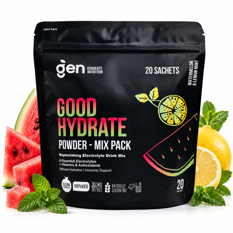 GoodHydrate Mix Pack electrolyte drink mix, Watermelon and Lemon Mint, 20 sachets, pack front